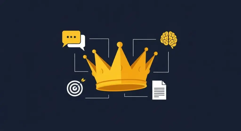 context is king illustratie met kroon omringd door iconen voor AI en marketing context