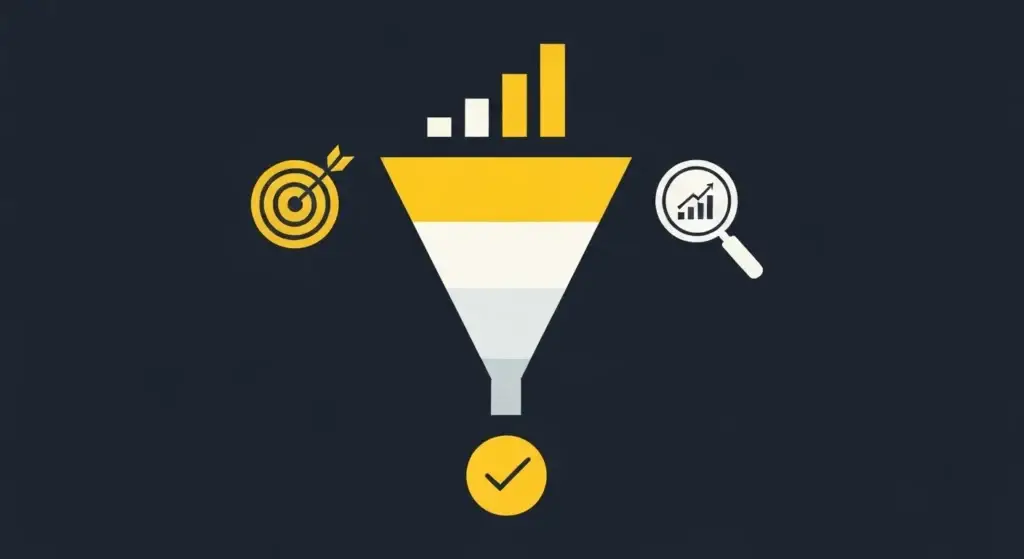 Conversie optimalisatie funnel voor MKB en webshops met target, grafiek en checkmark