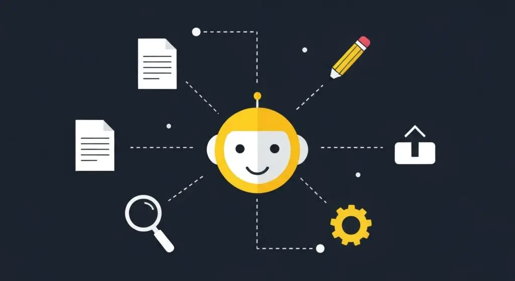 ai content workflow met AI-tools rond een centrale automatisering