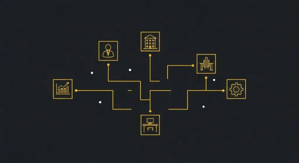 AI marketing bureau kiezen: schematische weergave van vier typen aanbieders verbonden in een keuzepad