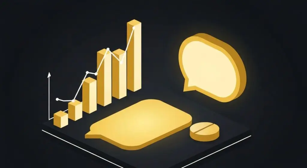 AI marketing trends 2026 met groeigrafiek, AI-chatbubbel en zoekbalk in Yellify-stijl