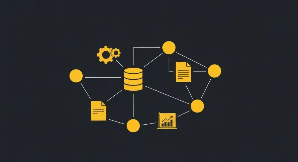 tech stack marketing consultant gekoppelde tools in een flat-vector overzicht