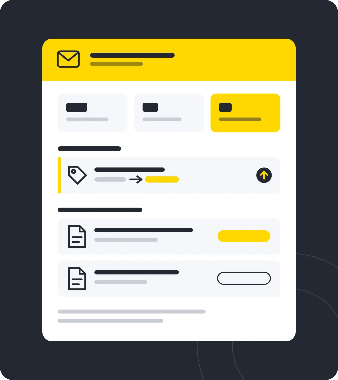 Illustratie van een Yellify Radar-overzichtsmail met prijswijzigingen en nieuwe pagina's van concurrenten